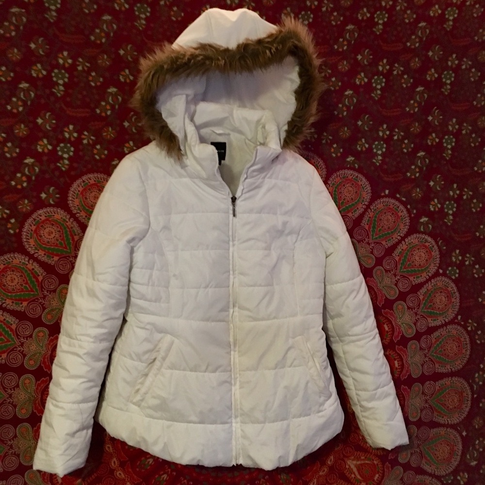White Puffer Hooded Winter Coat